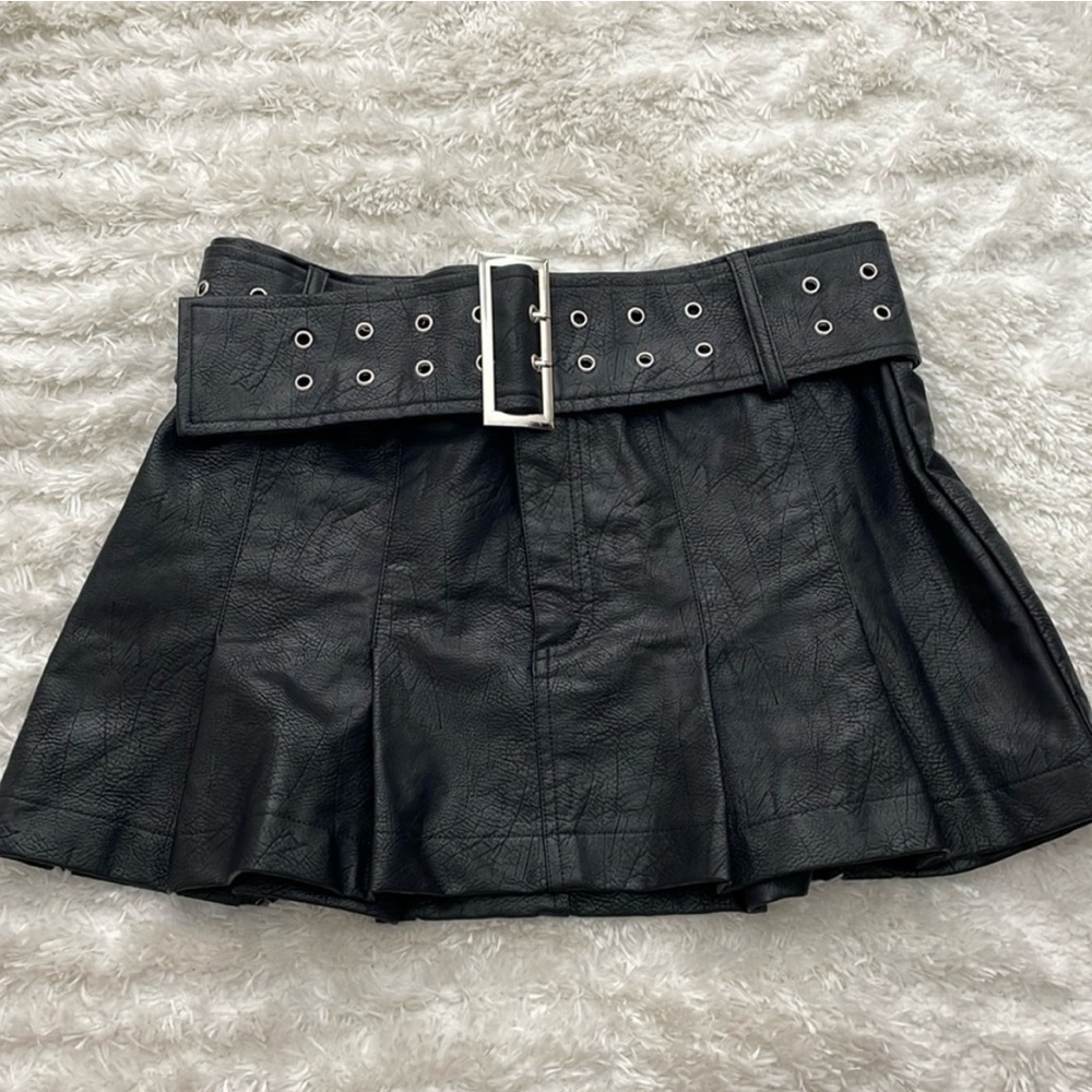 Princess Polly Leather Pleated Skirt with Grommet Belt
